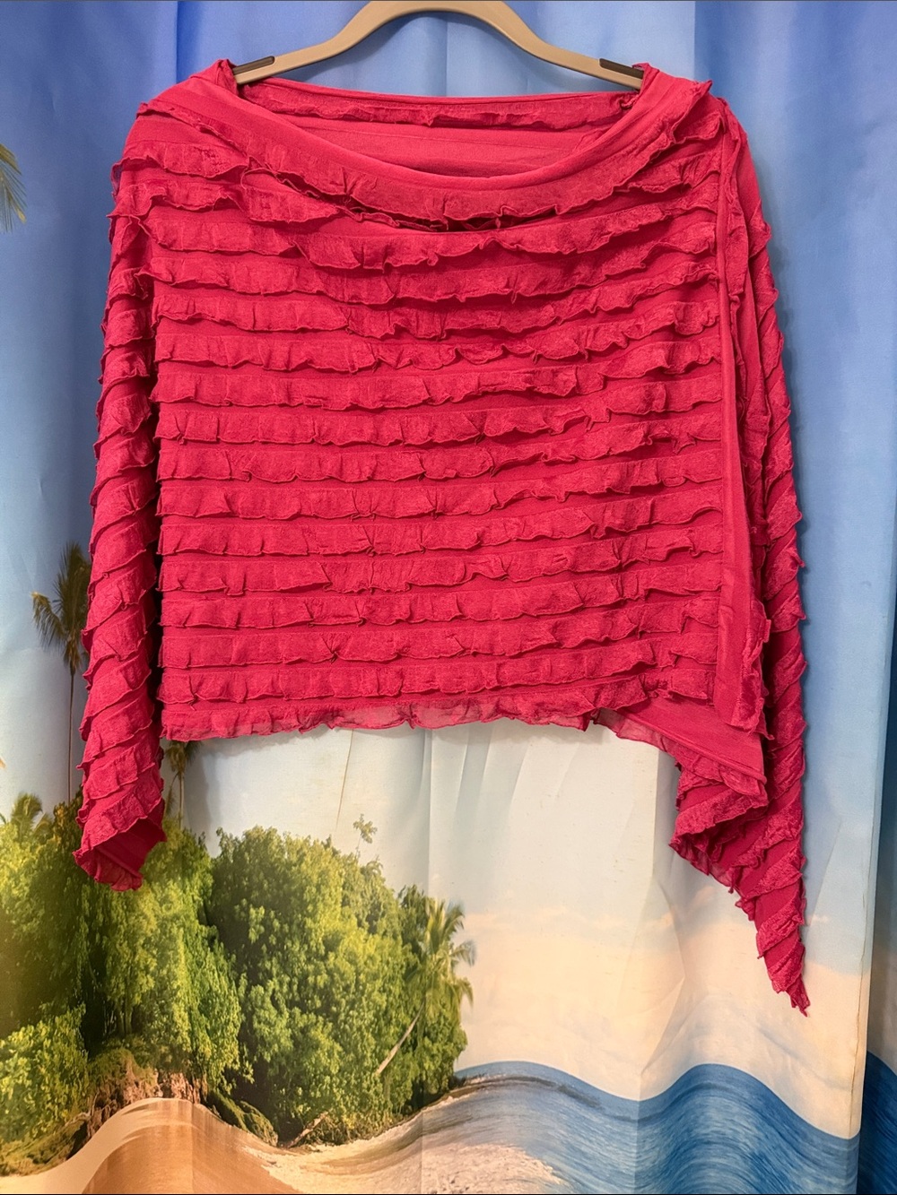 Women's Pink Ruffled Versatile Poncho - Picture 2 of 8